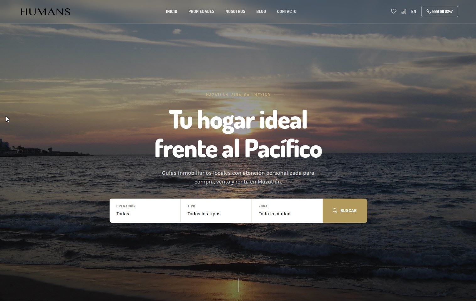 Sitio web HUMANS - Inmobiliaria en Mazatlán